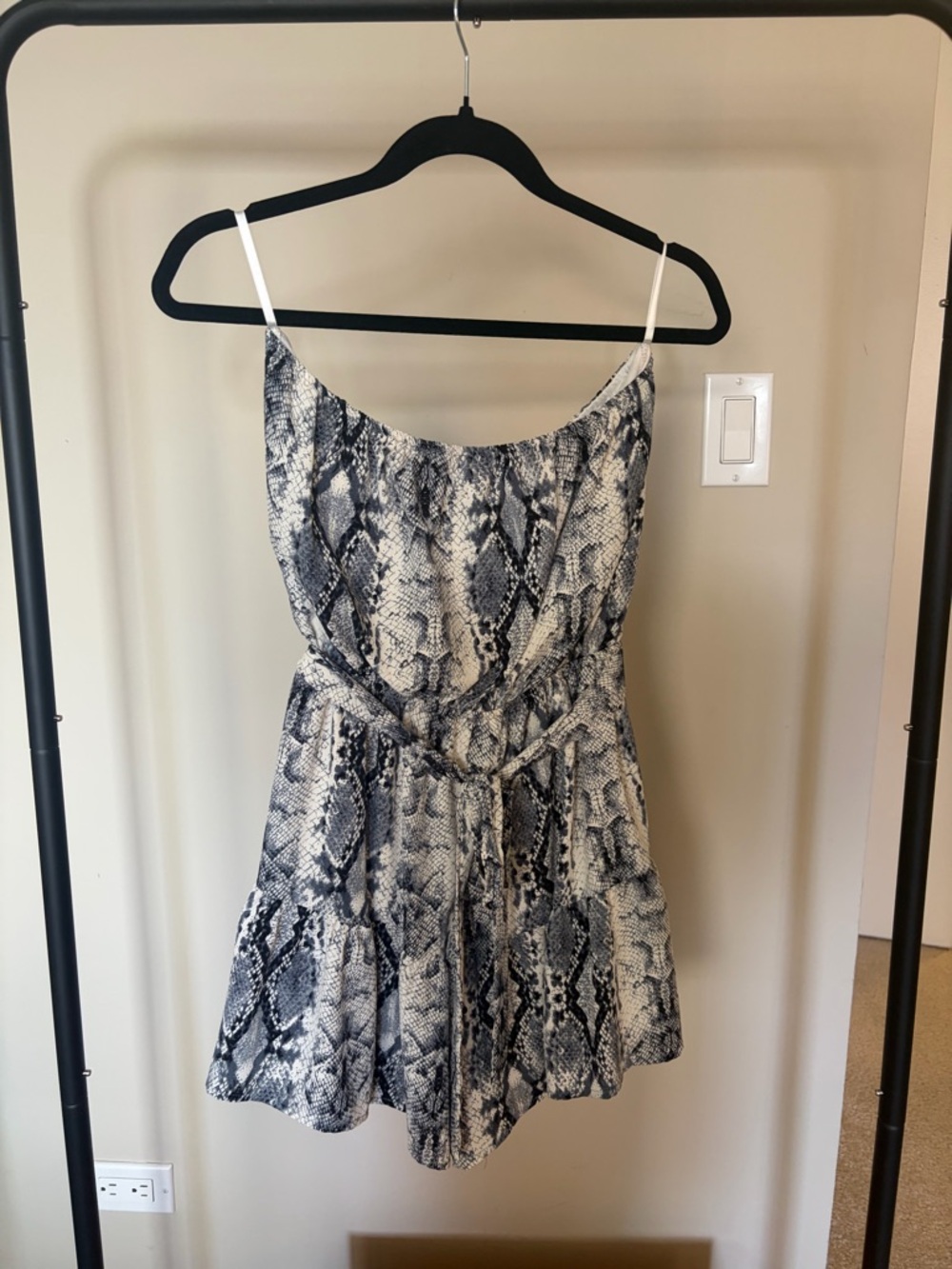 Snake Print Strapless Romper - Black & Cream - Picture 2 of 2